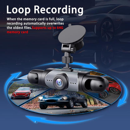 RoyalSavings 4-channel car dash cam with 1080P video, night vision, 64GB memory, front and rear cameras, HD display, parking mode